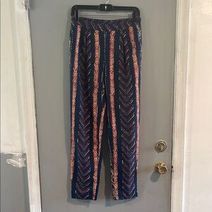 Ralph Lauren Blue‎ & Red Chevron Print Lightweight Silky Tapered Pants Size 2